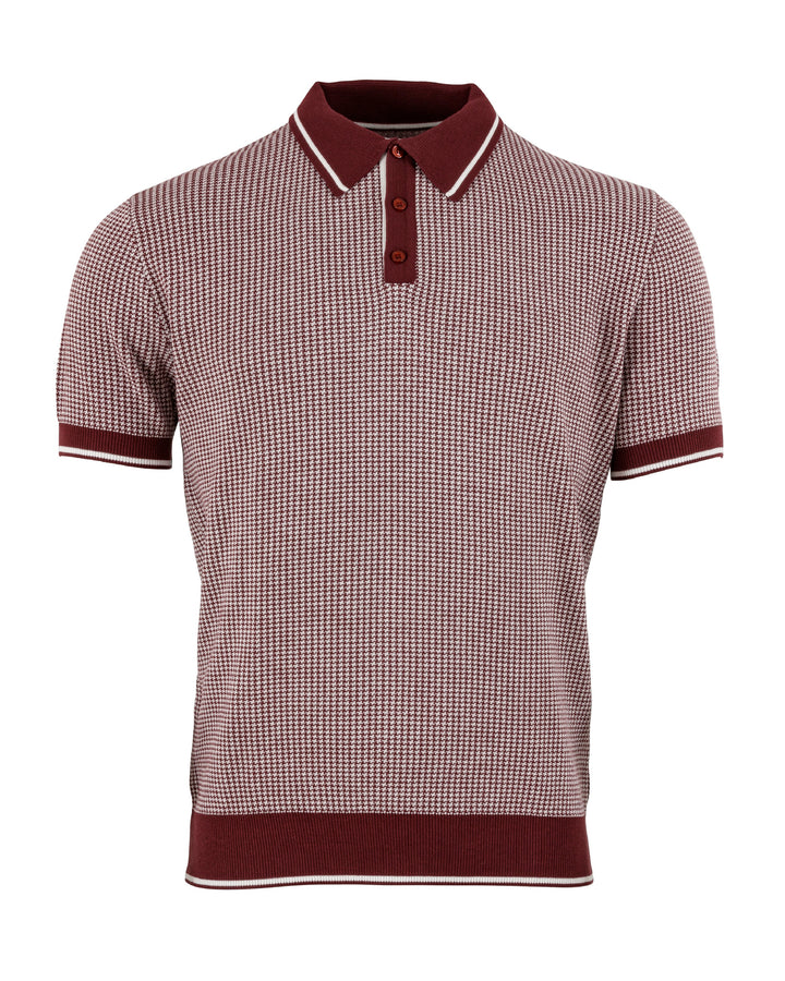 Dogtooth polo shirt in burgundy and white from Relco at Oi Oi The Shop