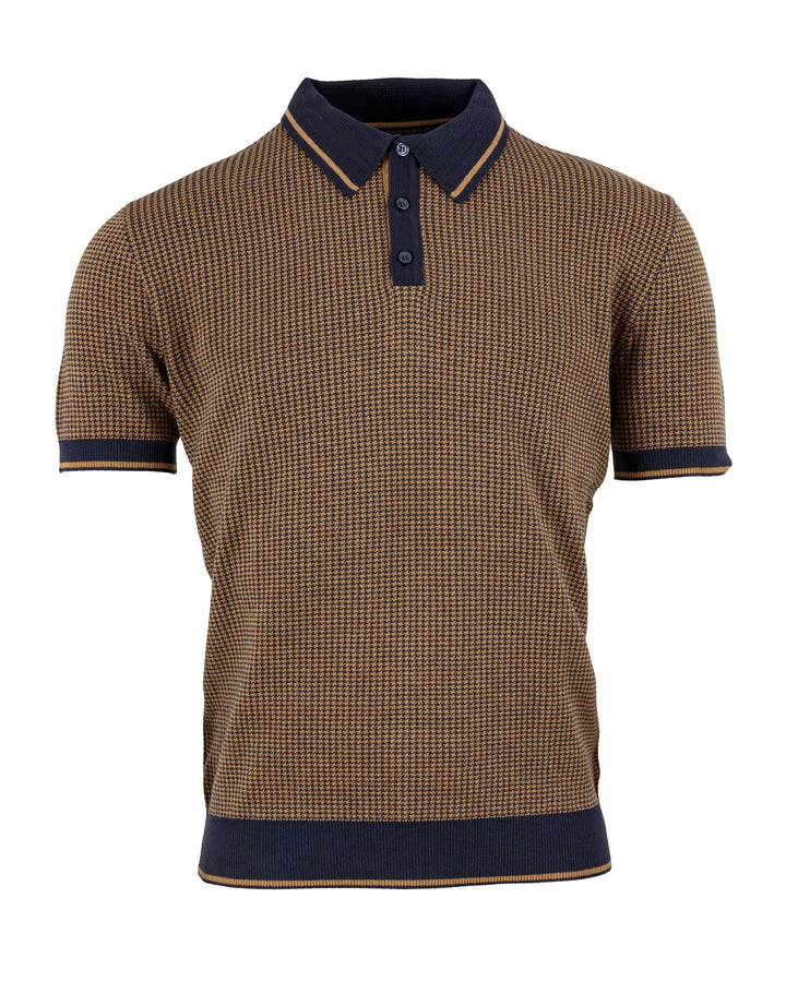 Dogtooth poloshirt in navy and tan by Relco at Oi Oi The Shop (1)