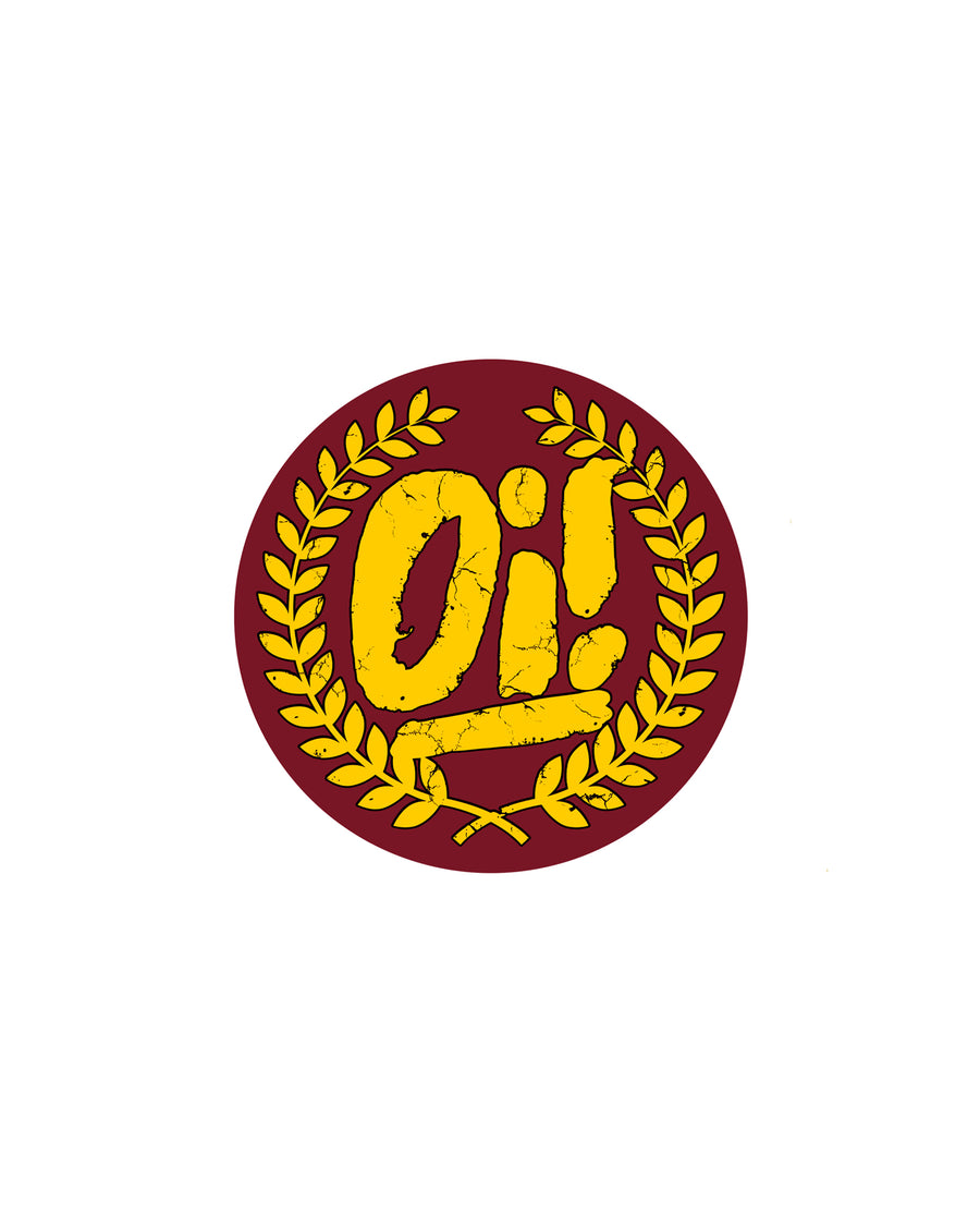 Oi Laurel wreath sticker in burgundy, yellow and black from Oi Oi The Shop