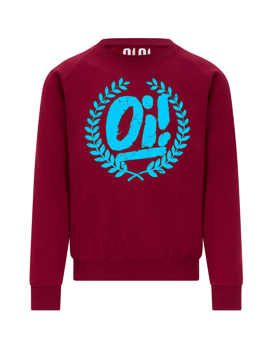 Oi Laurel sweatshirt in burgundy claret and blue from Oi Oi The Shop
